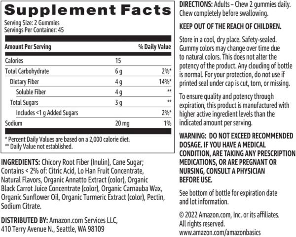 Amazon Basics (previously Solimo) Fiber 4g Gummy - Digestive Health, Supports Regularity, Orange, Lemon & Strawberry, 90 Gummies (2 per Serving) - Image 6