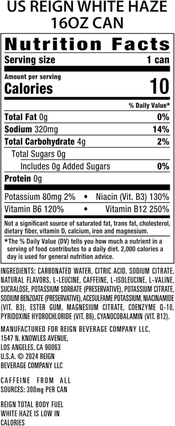 Reign Total Body Fuel, White Haze, Fitness & Performance Drink, 16 Fl Oz (Pack of 12) - Image 5