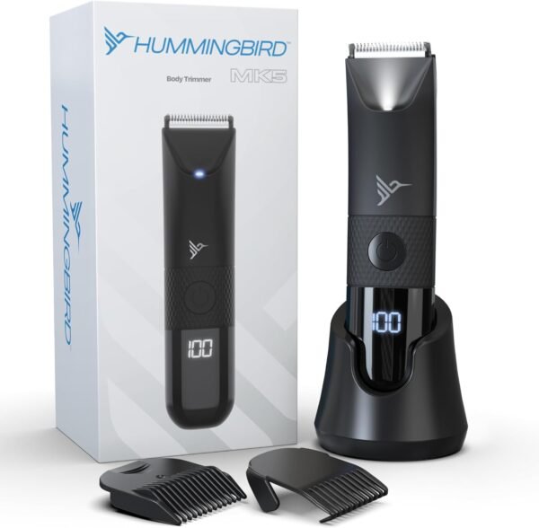 HUMMINGBIRD MK5 Pubic Hair Trimmer for Men – Ceramic Blade, No Nick, No Cut, Ball Trimmer, Waterproof, USB-C Rechargeable, LED Display, Charging Dock & Travel Pouch, Body Trimmer & Ball Shaver - Image 2