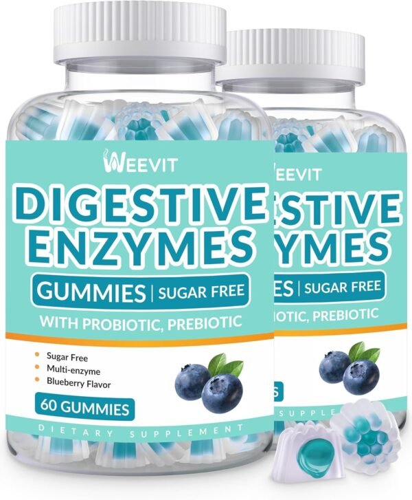 Digestive Enzymes Gummies - 2 Months Supply - Chewable Digestive Enzymes Gummy with Probiotics & Prebiotics Blend for Women Men, Sugar Free | Vegan | Blueberry Flavored (Pack of 2) - Image 2