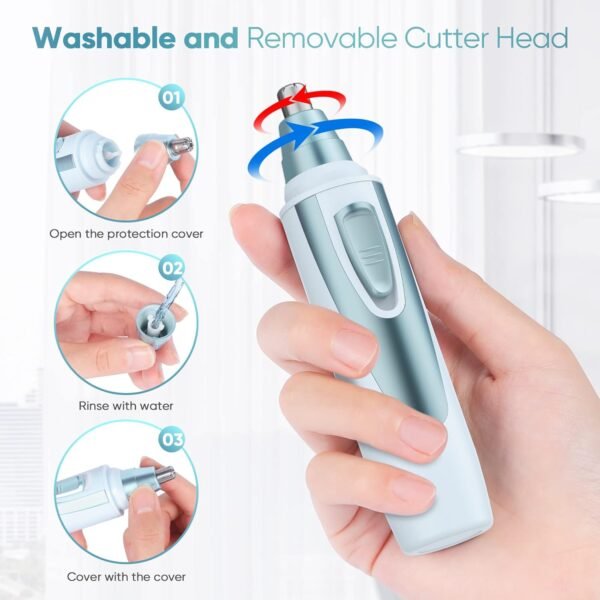 Ear and Nose Hair Trimmer Clipper - 2025 Professional Painless Eyebrow & Facial Hair Trimmer for Men Women, Battery-Operated Trimmer with IPX7 Waterproof, Dual Edge Blades for Easy Cleansing Blue - Image 6