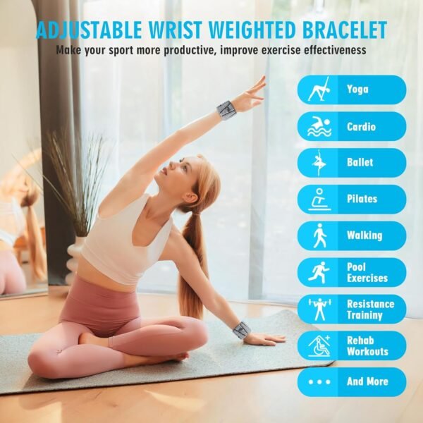 Wrist Weights Set of 2, Adjustable Wrist and Ankle Weights for Women and Men(1Lbs Each), 2lb Wearable Silicone Weighted Bangles, Fits for Yoga, Pilates, Home Gym, Dance, Swimming, Jogging, Cardio, Strength Training - Image 6