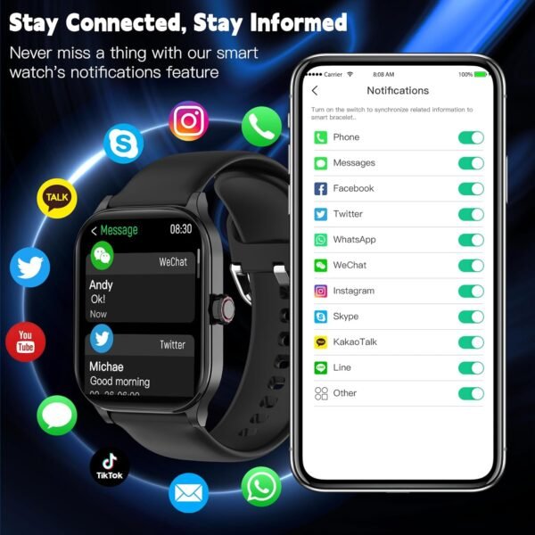 Smart Watch for Men, Smartwatches with Call and Text, Heart Rate/SpO2/Sleep/Stress Monitor, IP68 Waterproof Fitness Trackers, 100+ Sports Modes, Compatible with iPhone and Android, (Black, 1.85") - Image 4