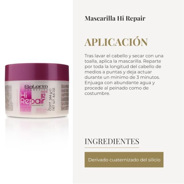 Salerm - Repairing Hair Mask - Hi Repair Mask 02-250 ml - Deep Hydration for Damaged Hair - Repairs and Rejuvenates - Shinier and Softer Hair - Immediate Effect - Image 5