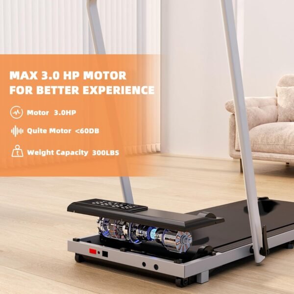 DeerRun 3 in 1 Walking Pad Treadmill, 300 Weight Capacity Foldable Treadmill, 3.0HP Low Noise Under Desk Treadmills for Home Office with Remote & APP - Image 3