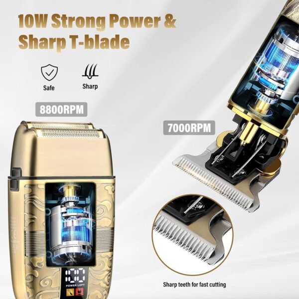 Professional Hair Trimmer Hair Clippers for Men, Nose Hair Trimmer Men's Shaver Set,Cordless T-Blade Beard Trimmer Mens Barber Clippers,Electric Foil Shavers Razor for Men Haircutting Kit - Image 4