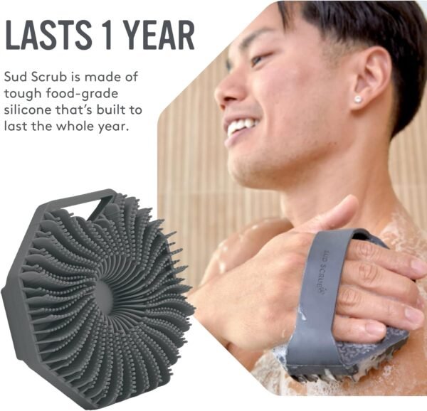 Sud Scrub® Antimicrobial Silicone Body Scrubber, Exfoliating Body Scrubber for Sensitive Skin, Eco Friendly Shower Scrubber for Body, Silicone Body Brush for Showering, Charcoal - Image 5