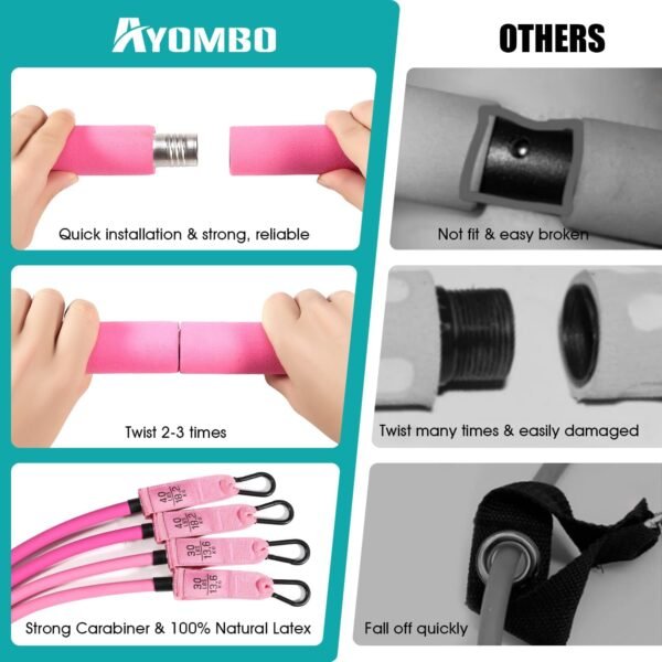Pilates Bar Kit with Resistance Bands, Pilates Workout Equipment for Legs, Hip, Waist, Arm, Squats Exercise Equipment for Home Workouts, Adjustable 3-Section Pilates Bar Kit for Women & Men - Image 5