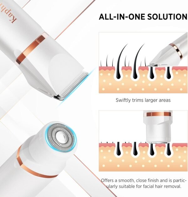 Electric Bikini Trimer Shaver Women: 2 in 1 IPX7 Waterproof Wet & Dry Use Body Hair Trimmer and Facial Hair Remover - Rechargeable Hair Removal Kit for Bikini Underarm Leg Arm Body Face - Image 5