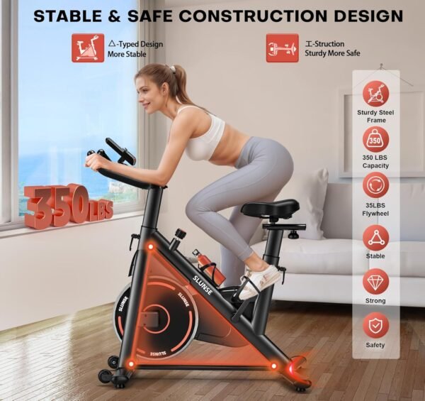 Exercise Bike, Adjustable Magnetic Resistance Brake Stationary Bikes for Home, Quiet Indoor Cycling Bike with Upgraded Seat Cushion, Digital Monitor & Phone Mount, 350lbs Weight Capacity - Image 4