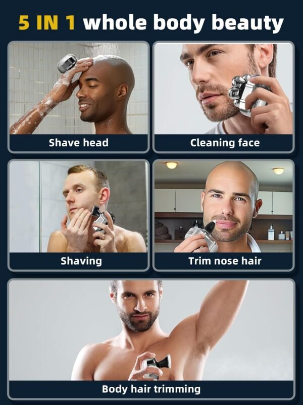 7D Head Shavers for Bald Men, 5 in 1 Electric Head Shaver with 5 Attachment Head,Head Electric Razor with LED Display, 100% Waterproof Wet/Dry Mens Grooming Kit wtih USB Rechargeable - Image 7