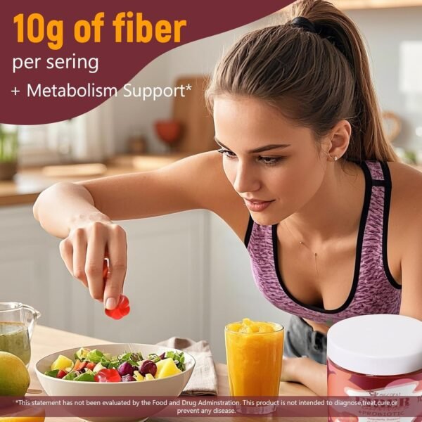 Fiber Gummies with Probiotics,10G Fiber per Serving No Sugar Added Apple Flavor, Fiber with 10 Billion CFU Probiotics Blend, Apple Cider Vinegar, Vitamin C, Inulin, Bloating Support 90 Count - Image 4