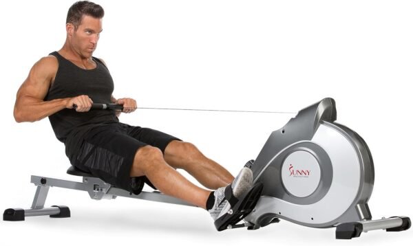 Sunny Health & Fitness Flip & Foldable Rowing Machine for Home w/Extended Slide Rail, Full-Body Workout, Low-Impact, Optional Extra Long Rail, Quiet Rail Cover, Water Motion and Free SunnyFit App - Image 2