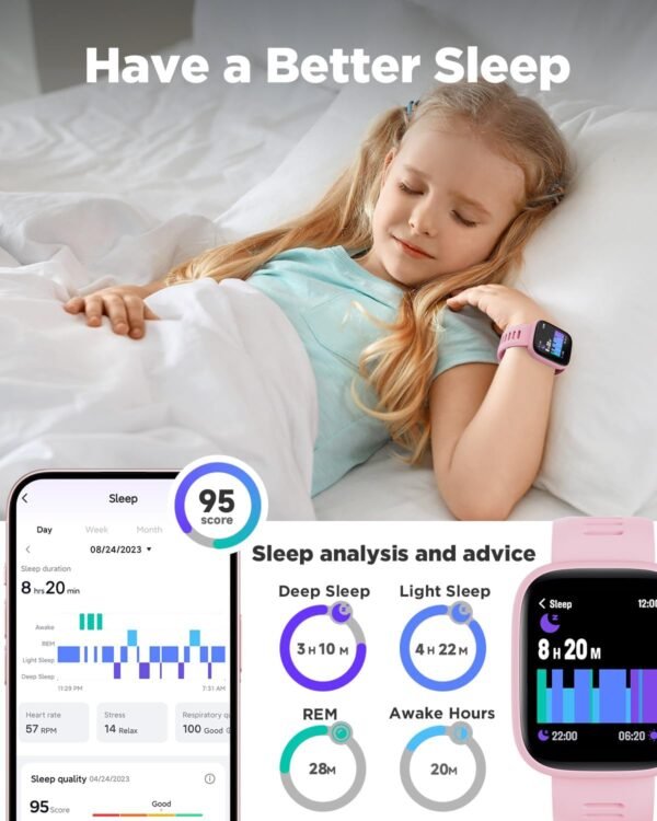 BIGGERFIVE Smart Watch for Kids, 1.8" Fitness Tracker Watch Pedometer, Heart Rate, IP68 Waterproof, Sleep Monitor, Calorie Step Counter, 5 Puzzle Games with/Without APP for Girls Teens 5-16 - Image 5