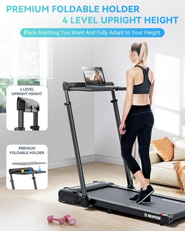 Under Desk Treadmill with Incline, 3.5HP Walking Pad with Handle Bar Removable Desk Workstation, 300 Lbs Foldable Treadmills for Home Small Office, LED Display, Wristband Remote Control - Image 5