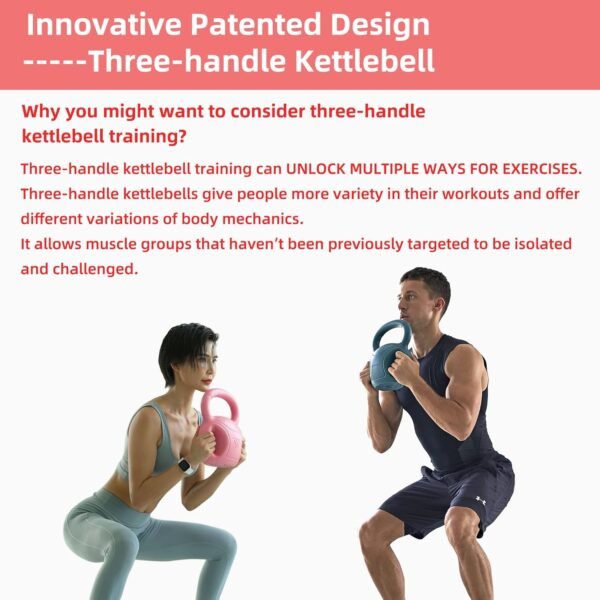 RUNWE 3 Handle Kettlebells Weight - Weight for Women Options 5, 10, 15 and 20 LB for Russian Twists AB Exercise, Weightlifting and Core Fitness Exercise Home Gym [Single in Sold] - Image 4