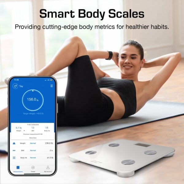 Active Era Digital Bathroom Bluetooth Scales Weight and Body Fat - Fit Track Scale Calculates BMI, Body Fat Percentage, Muscle Mass - Apple Health, Google Fit & Fitbit Compatibility (White) - Image 3