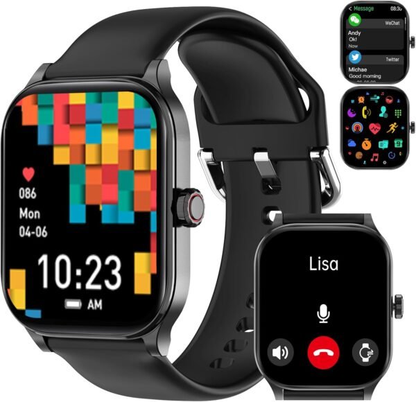 Smart Watch for Men, Smartwatches with Call and Text, Heart Rate/SpO2/Sleep/Stress Monitor, IP68 Waterproof Fitness Trackers, 100+ Sports Modes, Compatible with iPhone and Android, (Black, 1.85") - Image 2