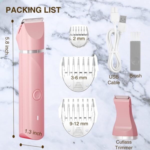 AREYZIN Bikini Trimmer for Women,Electric Razors Shaver for Bikini Legs Pubic Hair,Rechargeable Ladies Bikini Hair Trimmer Removal with Snap-in Ceramic Blades IP7X Washable Head,Wet and Dry Use,Pink - Image 10