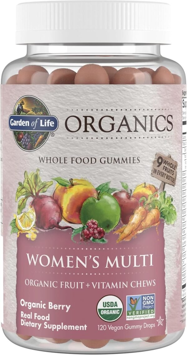 Garden of Life Organics Women's Gummy Vitamins - Berry - Certified Organic, Non-GMO, Vegan, Kosher Complete Multi - Methyl B12, C & D3 - Gluten, Soy & Dairy Free, 120 Real Fruit Gummies - Image 2