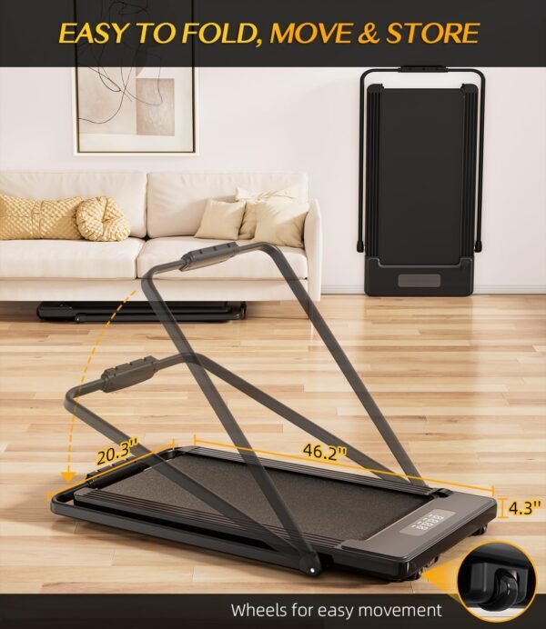 2 in 1 Folding Treadmill, Smart Walking Running Machine with Bluetooth Audio Speakers, Installation-Free，Under Desk Treadmill for Home/Office Gym Cardio Fitness - Image 5