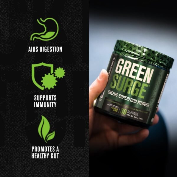 Jacked Factory Green Surge Green Superfood Powder- Keto Friendly Greens Drink w/Spirulina, Wheat & Barley Grass, Organic Greens - Green Tea Extract, Probiotics & Digestive Enzymes - Sour Apple - 30sv - Image 4