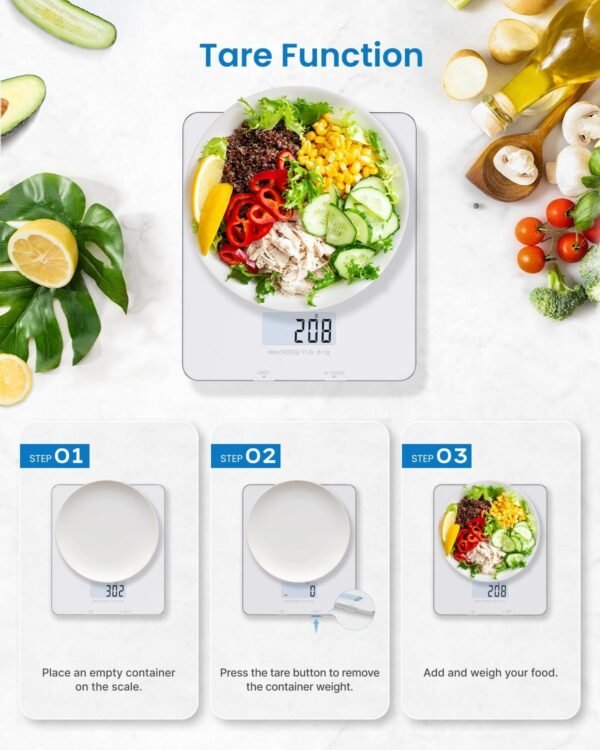 RENPHO Food Scale with Nutritional Calculator, Digital Kitchen Scale for Weight Loss, Smart Food Weight Scale with App for Macro Keto Calorie Cooking, Grams and Ounces, White, 11lb/5kg - Image 8