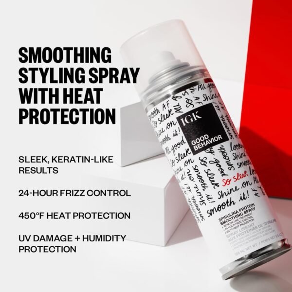 IGK GOOD BEHAVIOR Spirulina Protein Smoothing Spray | Keratin Like Treatment + Frizz Control + Heat Protectant | Vegan + Cruelty Free | - Image 3
