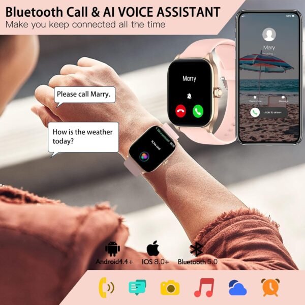 Smart Watch for Women(Answer/Make Call), Smartwatches with Heart Rate,SpO2,Sleep Monitor, IP68 Waterproof Fitness Tracker, 100+ Sports Fitness Watch, Compatible with iPhone and Android (Pink, 2.01") - Image 3