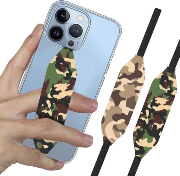 Reversible Phone Grip Strap | Comfortable Cell Phone Finger Holder & Phone Loop for Secure Handling | Phone Hand Straps for Phone Cases | Wireless Charging Compatible - Green & Desert Camo - Image 2