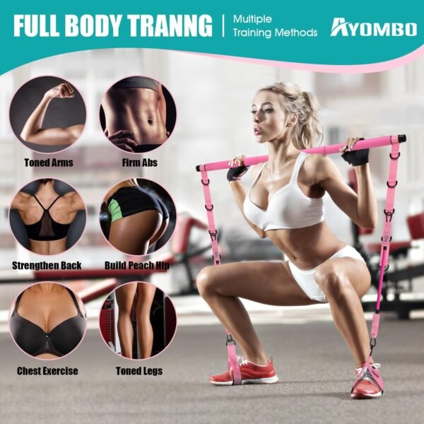 Pilates Bar Kit with Resistance Bands, Pilates Workout Equipment for Legs, Hip, Waist, Arm, Squats Exercise Equipment for Home Workouts, Adjustable 3-Section Pilates Bar Kit for Women & Men - Image 3