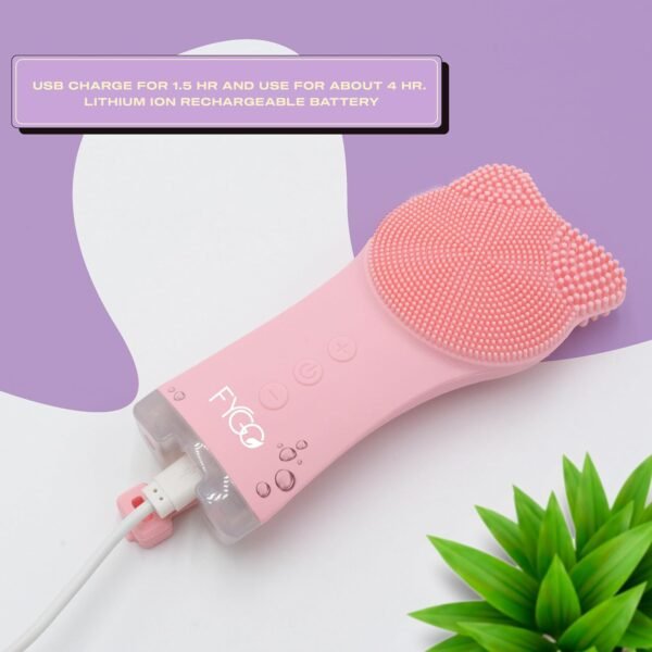 Facial Cleansing Brush - Rechargeable Electric Facial Scrubber & Exfoliator - Waterproof Soft Silicone Brush for Deep Cleaning & Exfoliating - 6 Mode Vibrating & Massaging Face Wash Brush - Pink - Image 7