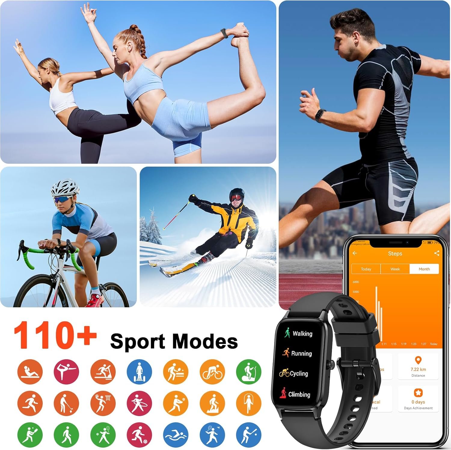 Smart Watch for Men Women (Answer/Make Call), 1.57” Fitness Tracker 113+ Sports Smartwatch, Heart Rate/Sleep Monitor/Pedometer/Calories Fitness Watch, IP68 Waterproof Activity Tracker for Android iOS - Image 6