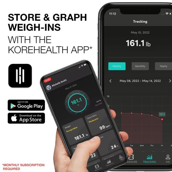 Korescale Gen2 Digital Smart Scale with BMI, Body Fat, Muscle Mass, Weight | Highly Accurate Bathroom Scales, Bluetooth Composition Analyzer | Compatible with KoreHealth, Apple Health App (Black) - Image 5