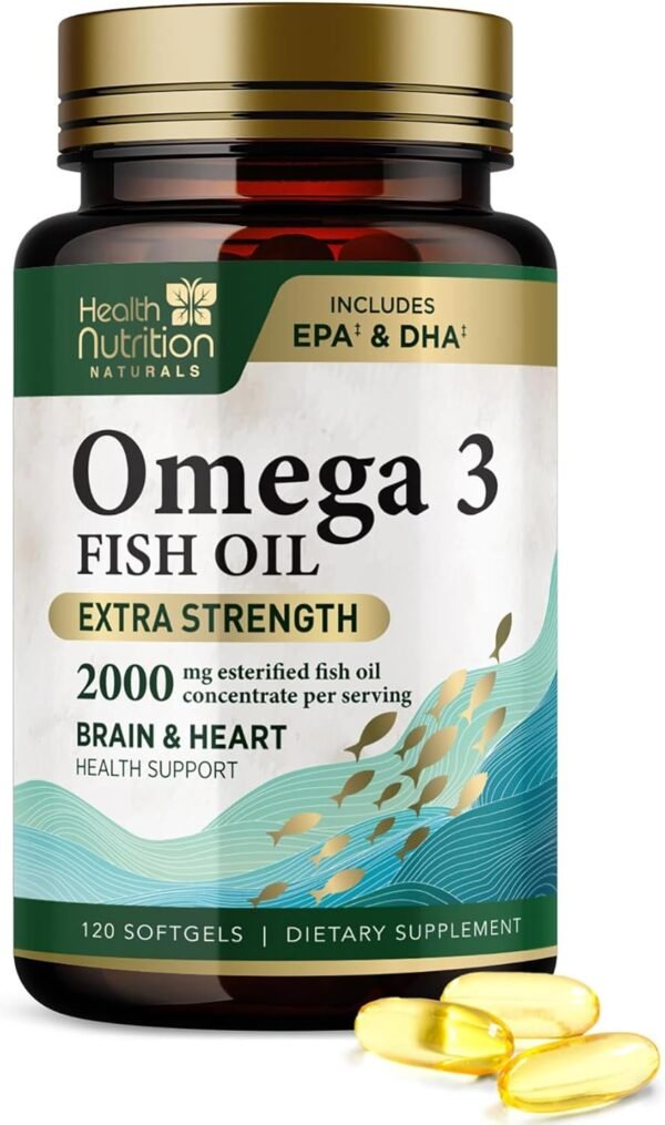 Omega 3 Fish Oil 2000mg Triple Strength Rapid Release Softgels, Omega-3 Supplements, Natural Brain Heart Joint Health & Immune Support - Fatty Acids with EPA & DHA - Fish Oil Supplement - 120 Softgels - Image 2