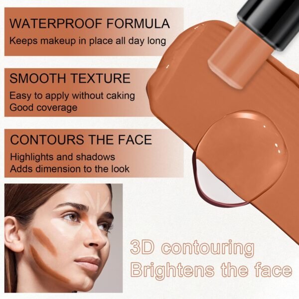 6 Colors Cream Contour Stick Makeup Kit,Shades with Highlighter Stick,Blush Stick and Bronzer Contour Stick for Sculpt the Cheeks,Long Lasting,Waterproof,Matte & Dewy Finish for Woman (SET B) - Image 7