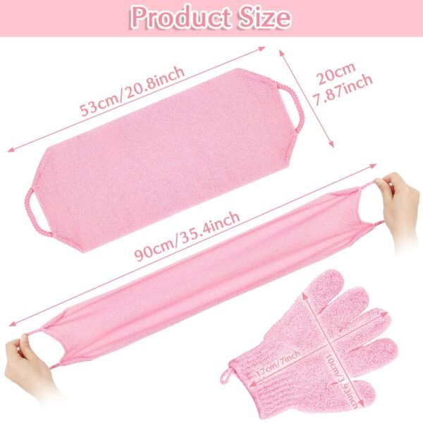 Anezus Exfoliating Shower Bath Gloves Back Scrubber Set for Body, Face, Shower, Bath, Scrub and Exfoliator (Pink) - Image 8