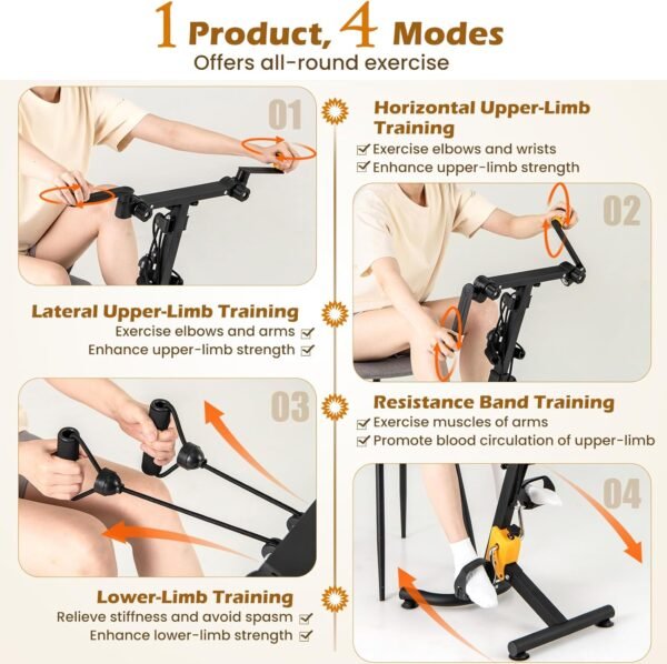 GYMAX Pedal Exerciser for Seniors, Hand Arm Leg and Knee Folding Pedal Exercise Bike with Adjustable Handgrip, Resistance and Height, Home Indoor Fitness Equipment for Rehabilitation - Image 4