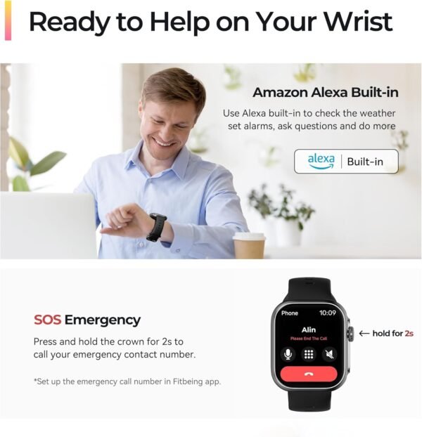 Smart Watch [GPS, Alexa Built-in], 24/7 Heart Rate Monitor with HRV, SpO2/Stress/Sleep Tracker, Calls & Messages, 3ATM Waterproof, 12-Day Battery, 100+ Sport Modes Fitness Smart Watches for Men Women - Image 4