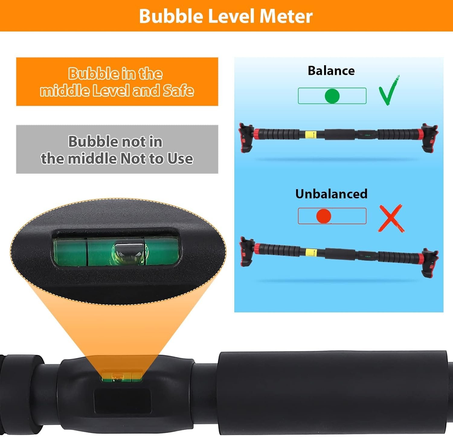 Pull Up Bar for Doorway, Strength Training Pull-up Bars, No Screws, No Installation Required, Max Load 440 LBS Chin Up Bar with Level Meter and Adjustable Width for Home Gym - Image 3