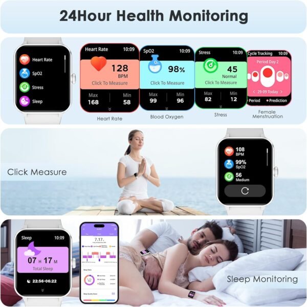 Fitness Tracker 2024 (Answer/Make Call),Smart Watch with 24/7 Heart Rate Blood Oxygen Monitor,Sleep Tracker,100+ Sports Modes,Pedometer,IP68 Waterproof Activity Trackers for Android&iPhone Women Men - Image 4