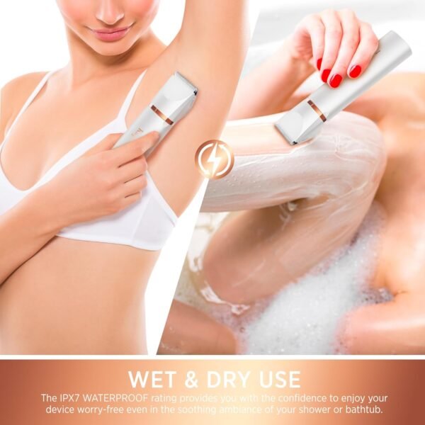 Electric Bikini Trimer Shaver Women: 2 in 1 IPX7 Waterproof Wet & Dry Use Body Hair Trimmer and Facial Hair Remover - Rechargeable Hair Removal Kit for Bikini Underarm Leg Arm Body Face - Image 3