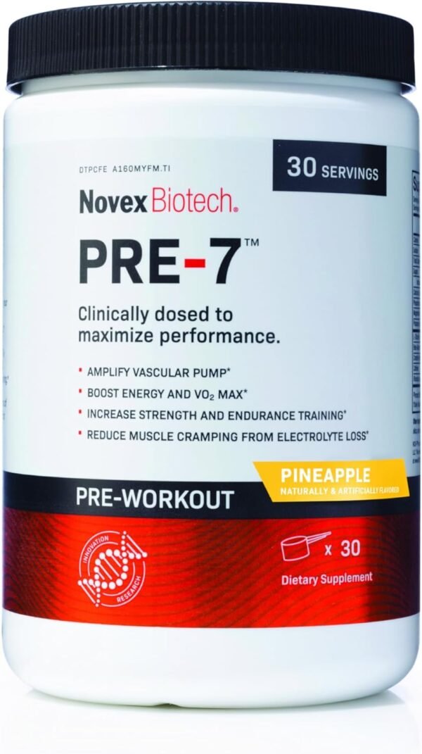 Novex Biotech PRE-7 Pre-Workout Pineapple Flavor – Super Preworkout Supplement – 300 MG Caffeine – Replenish Electrolytes – Amplify Vascular Pump* - 30 Servings - Image 2
