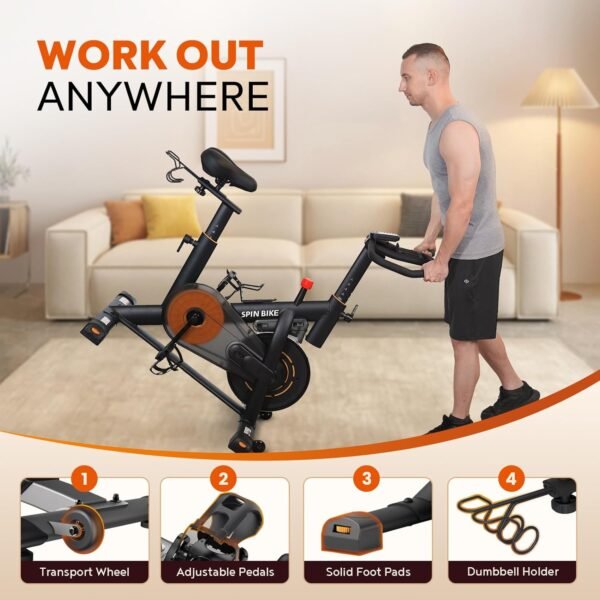 YAMO Exercise Bike, Indoor Cycling Bike Brake Pad/Magnetic Stationary Bike for Home, Adjustable Resistance Silent Belt Drive, Cycle Bike with Comfortable Seat Cushion & Upgraded LCD Monitor - Image 9