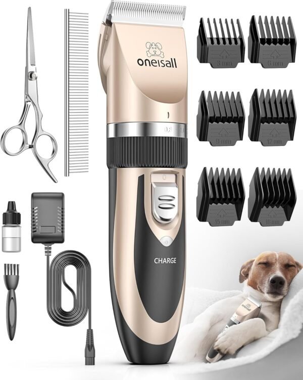 oneisall Dog Clipper Low Noise, Dog Grooming Kit with Rechargeable, Dog Shaver Cordless Electric Quiet Hair Clipper Set for Dog Cats Pets（Gold） - Image 2