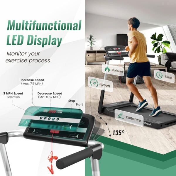 GYMAX Foldable Treadmill, 2.25HP Portable Treadmill with App Control & LED Monitor, Compact Running Walking Jogging Machine for Small Space, Home Gym Workout Fitness Folding Treadmill - Image 4