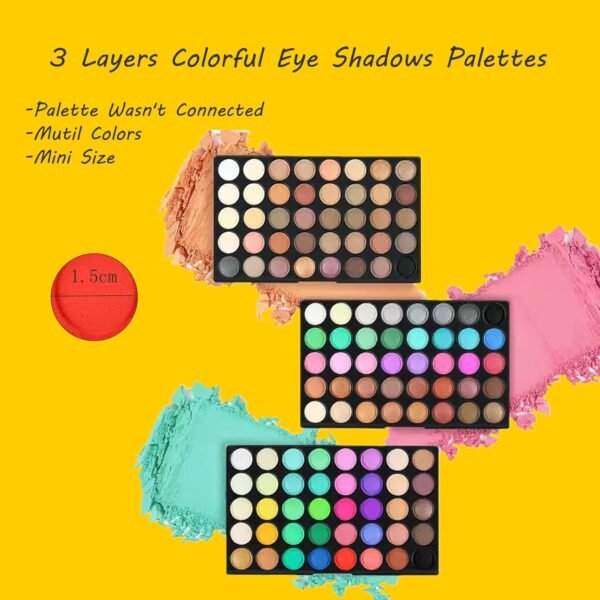 VERONNI 120 Vivid Colors Mini Eyeshadow Palette Matte and Shimmer - Professional 3 Layers Bright and Warm Colorful Eye Shadow Palette Makeup Set (120 colors) - Image 3