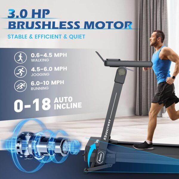 Treadmills for Home, Foldable Treadmill, Wide Shock Absorption Deck for Walking or Running, 300 LBS Weight Capacity, Bluetooth Enable, LED Display| R5PRO 12% R7 R9 18% Auto Incline - Image 3