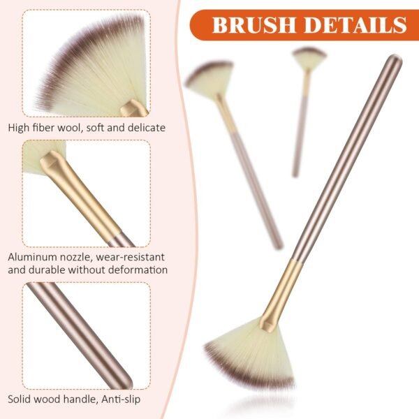 9 Pieces Facial Fan Mask Brushes, Soft Facial Applicator Brushes Tools for Peel Glycolic Makeup for Mud Cream (Champagne) - Image 4