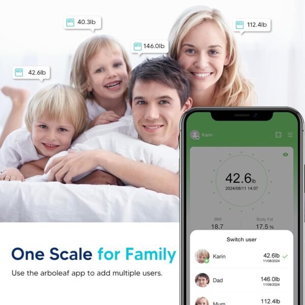 arboleaf Scale for Body Weight, High-Precision Digital Bathroom Body Fat Scale with 14 Body Composition Metrics, Bluetooth Sync, Sleek and Durable Design - Image 8